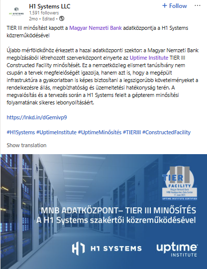 H1 Systems social media post